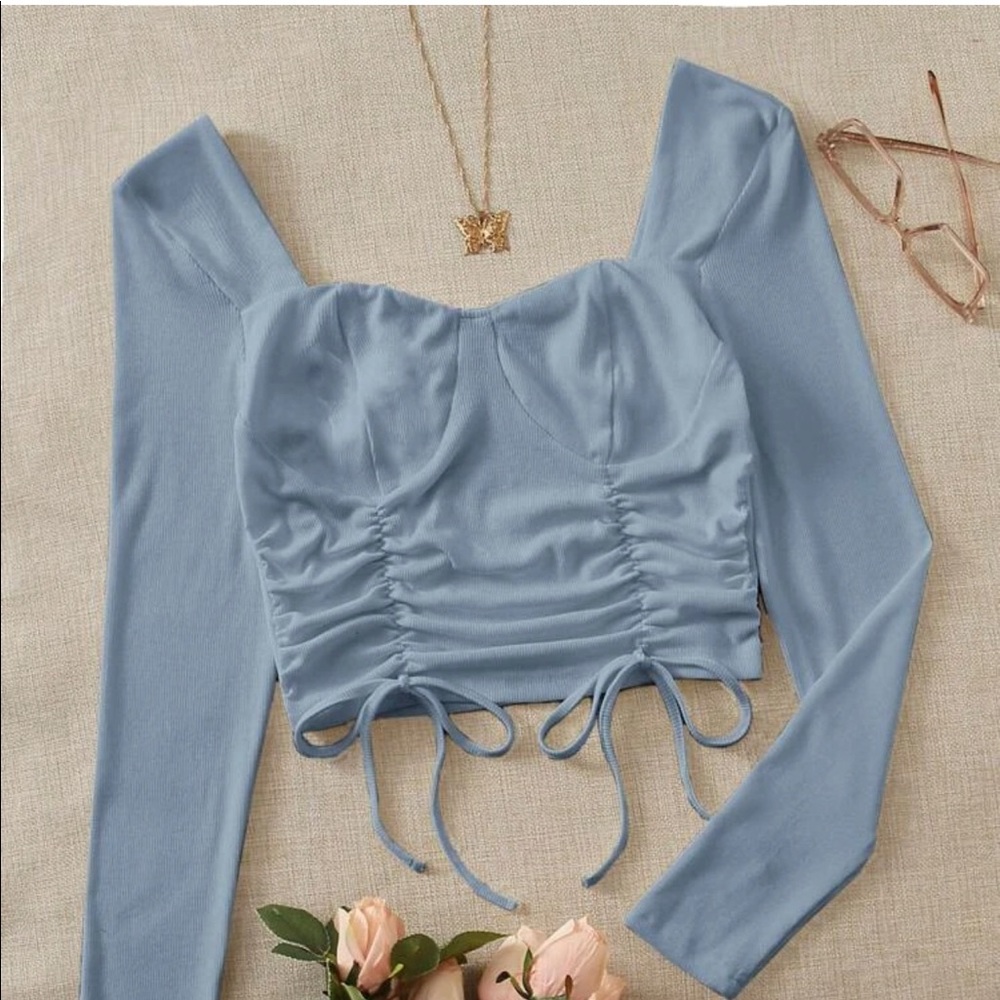 SHEIN Drawstring Rutched Front Bustier Crop Top